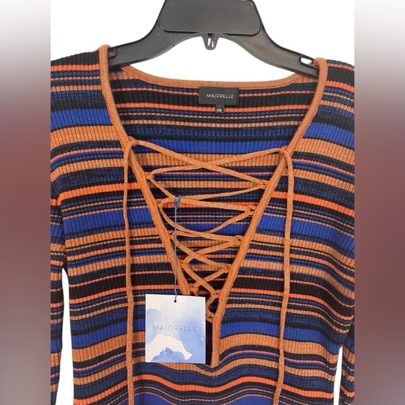 NWT Majorelle Lace Up Sweater Bodysuit Revolve Striped Long Sleeve Size Large - Picture 3 of 13